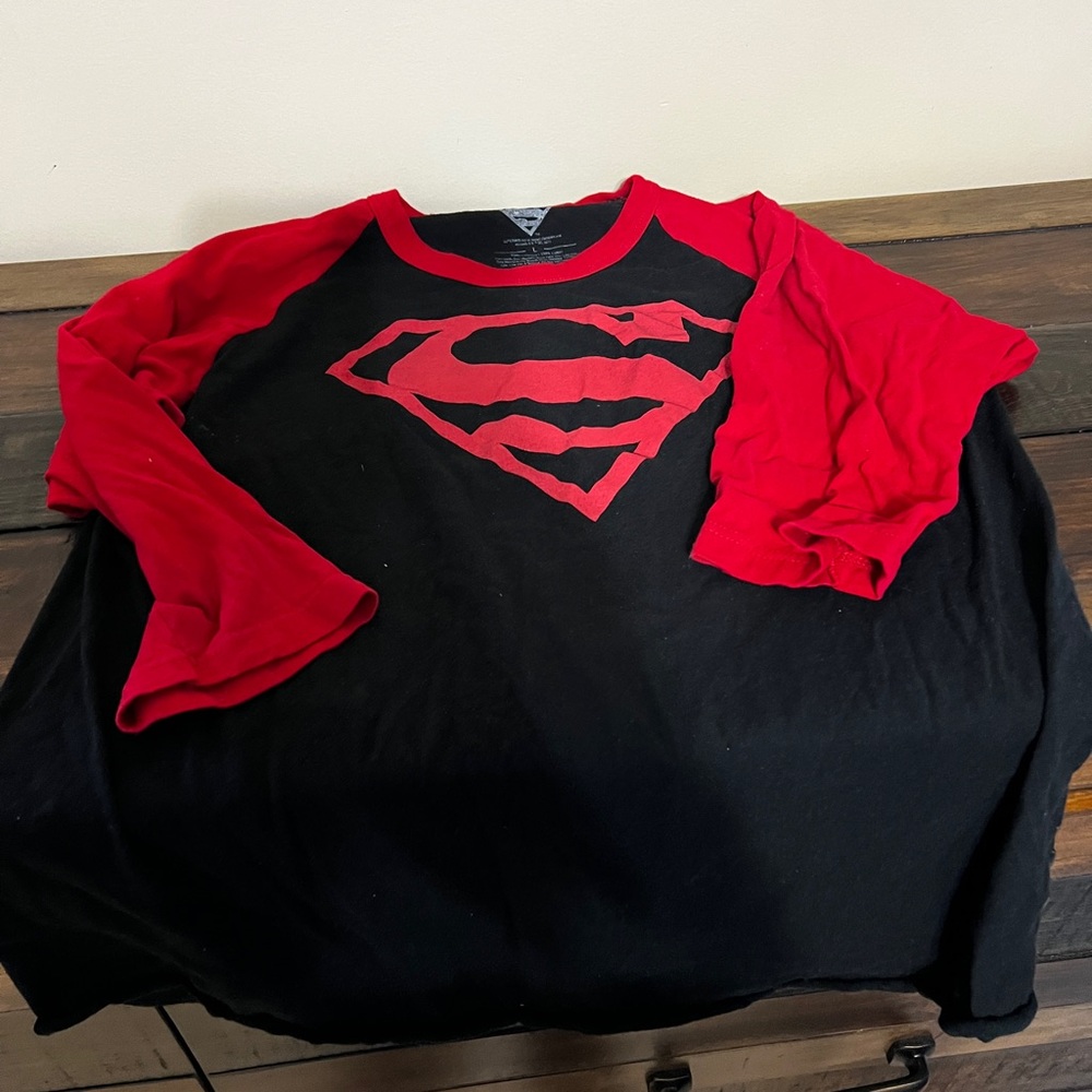 Red and Black Superman Logo Raglan T-shirt